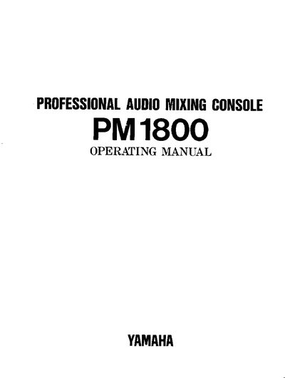 Yamaha PM1800 Professional Audio Mixing Console Operating Manual - cover page