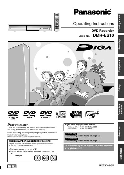 Panasonic DMR-ES10 DVD Recorder Operating Instructions - cover page