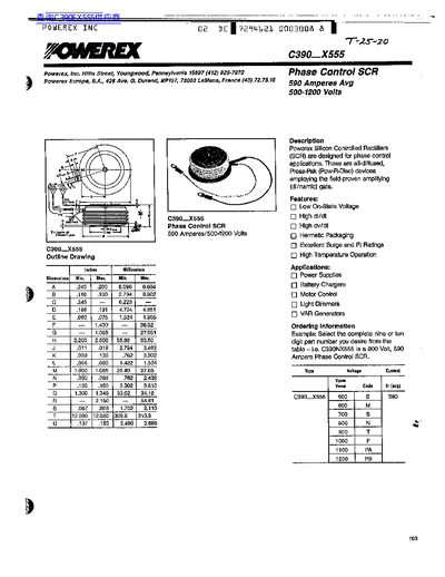 Powerex C390_X555 Phase Control SCR Outline Drawing and Datasheet - cover page