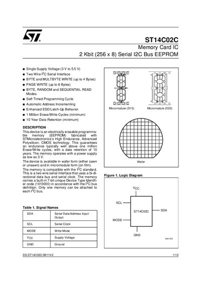 STMicroelectronics ST14C02C Memory Card IC Datasheet - cover page