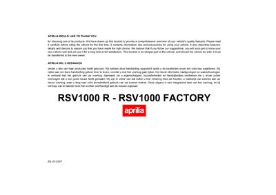 aprilia 854021 RSV 1000 R-Factory UK-NL 2007 Manual - cover page
