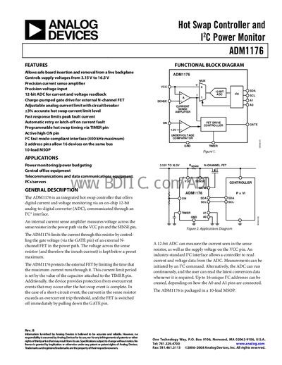 Analog Devices ADM1176 Hot Swap Controller Datasheet - cover page
