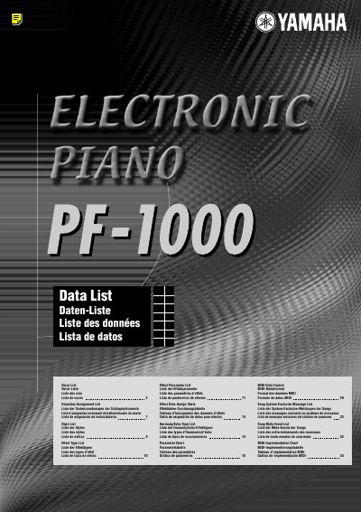 Yamaha PF-1000 Voice List Data Sheet