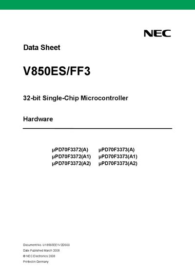 NEC V850ES/FF3 32-bit Single-Chip Microcontroller Datasheet - cover page