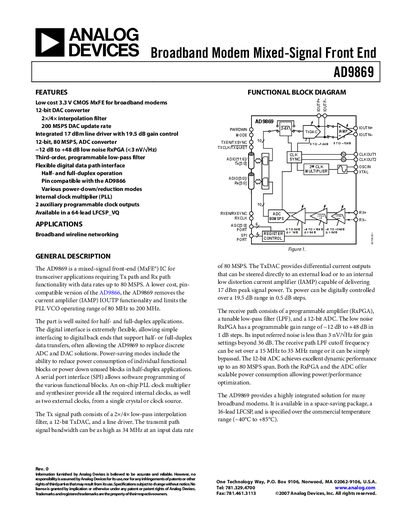 Analog Devices AD9869 Datasheet - cover page