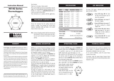 Hanna Instruments HI142 Series Thermologgers Instruction Manual - cover page