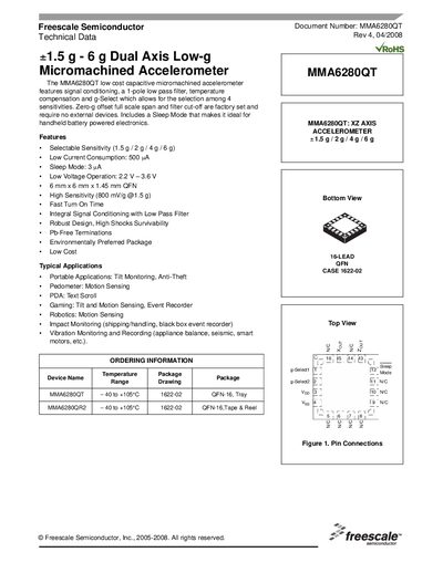Freescale MMA6280QT Dual Axis Accelerometer Datasheet - cover page