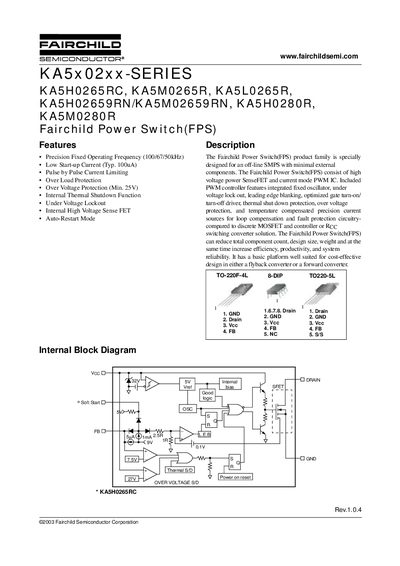 FAIRCHILD KA5x02xx-SERIES KA5H0265RC KA5M0265R KA5L0265R KA5H02659RN/KA5M02659RN KA5H0280R KA5M0280R Manual - cover page