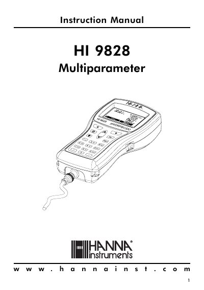 Hanna Instruments HI 9828 Multiparameter Instruction Manual - cover page
