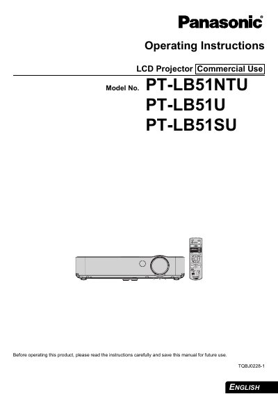 Panasonic PT-LB51NTU PT-LB51U PT-LB51SU Manual - cover page