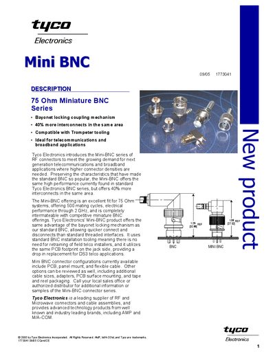 Tyco Electronics Mini BNC Series Product Handbook - cover page
