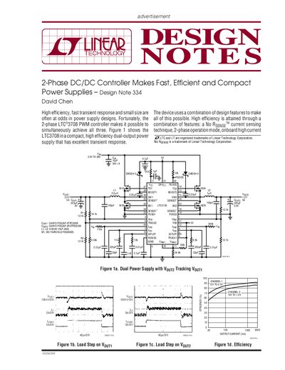 LINDAR 2-Phase DC/DC Controller Makes Fast Efficient Compact Power Supplies Design Note 334 handbook - cover page