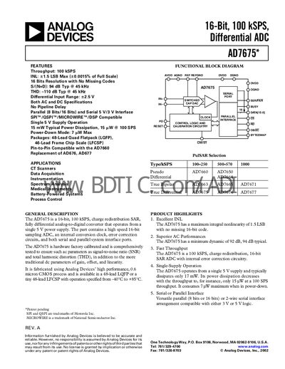 Analog Devices AD7675 Datasheet - cover page