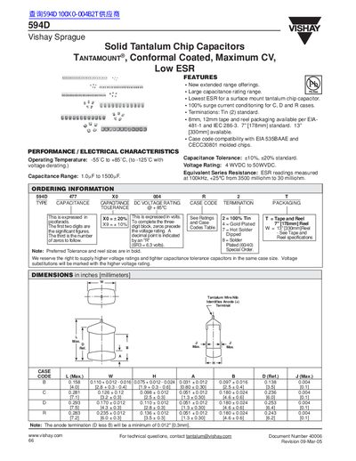 Vishay 594D Solid Tantalum Chip Capacitors Datasheet - cover page