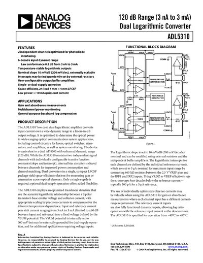 Analog Devices ADL5310 Dual Logarithmic Amplifier Datasheet - cover page