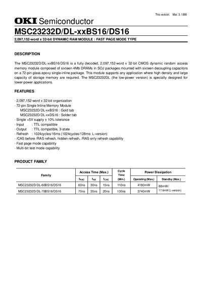 OKI Semiconductor MSC23232D/DL-xxBS16/DS16 handbook - cover page