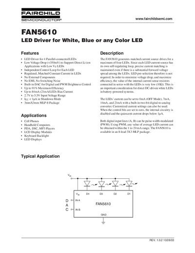 Fairchild FAN5610 LED Driver Datasheet - cover page