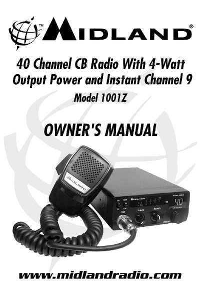 Midland Model 1001Z Mobile CB Radio Owner's Manual - cover page