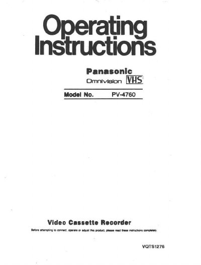 Panasonic PV-4760 VCR Operating Instructions - cover page