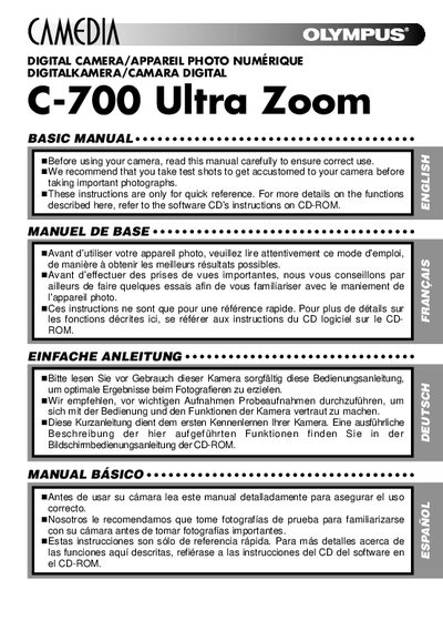 Olympus C-700 Ultra Zoom Digital Camera Quick Start Guide - cover page