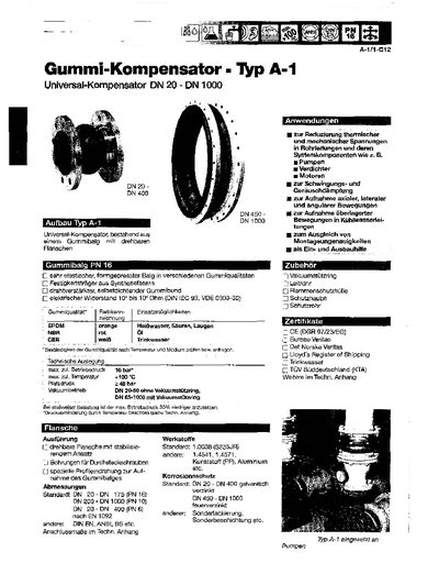 Stenflex A-1 Rubber Compensator Technical Data Sheet - cover page