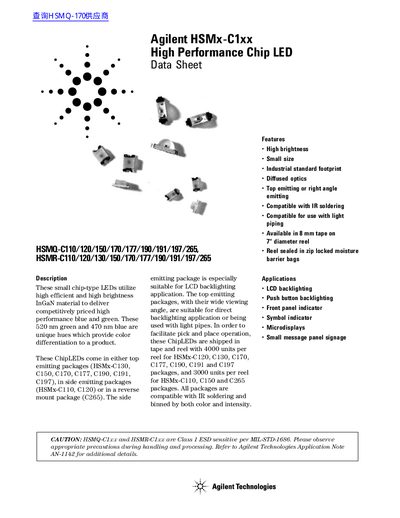 Agilent HSMx-C1xx High Performance Chip LED Data Sheet