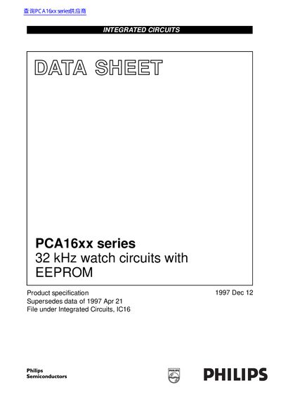 Philips PCA16xx Series 32 kHz Watch Circuits with EEPROM Datasheet