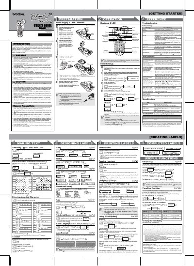 Brother PT-1010 Electronic Labeling System User's Guide - cover page
