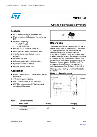 STMicroelectronics VIPER28 Datasheet - cover page