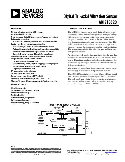 Analog Devices ADIS16223 Digital Tri-Axial Vibration Sensor Datasheet - cover page