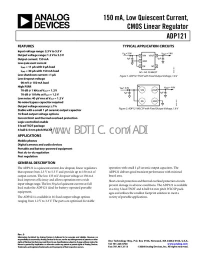 Analog Devices ADP121 Linear Regulator Datasheet - cover page