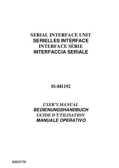 Star Micronics IS-8H192 Serial Interface Unit User Manual - cover page
