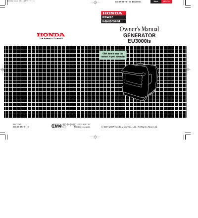 Honda EU3000is Generator Owner's Manual - cover page