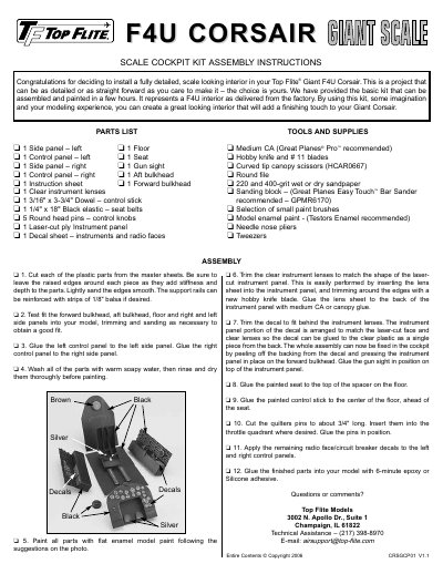 TOP FLITE F4U CORSAIR GIANT SCALE assemble Manual(1) - cover page