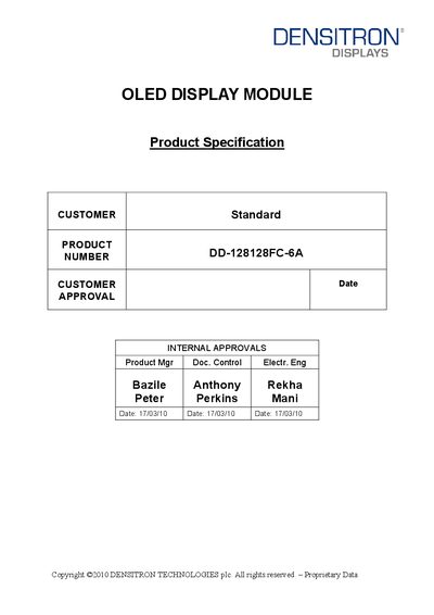 Densitron DD-128128FC-6A OLED Display Module User Manual - cover page