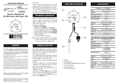 Hanna Instruments HI 983302N/983301N/5 EC-TDS Meter User Manual - cover page