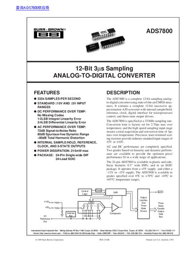 Burr-Brown ADS7800 Analog-to-Digital Converter Datasheet - cover page