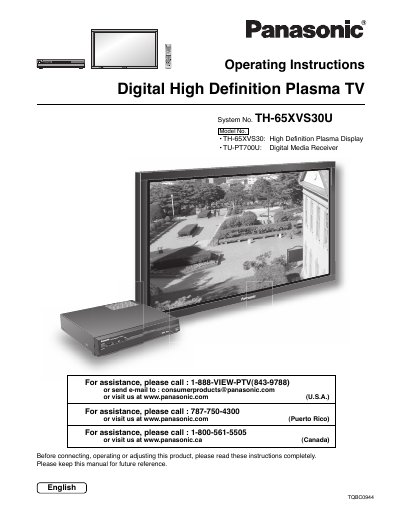 Panasonic TH-65XVS30U Manual - cover page