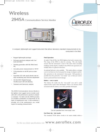 Aeroflex 2945A Communications Service Monitor Product Leaflet - cover page