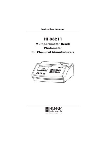 Hanna Instruments HI 83211 Multiparameter Bench Photometer Instruction Manual - cover page
