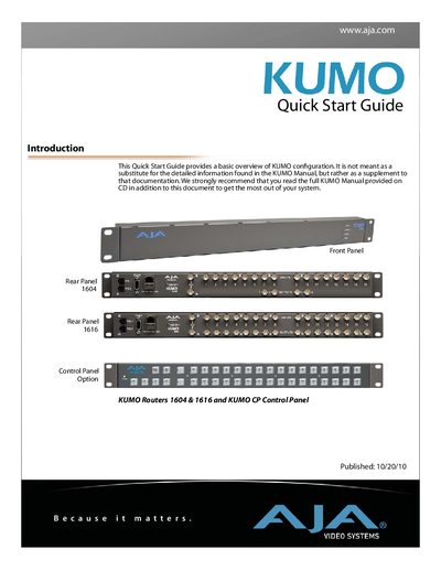 AJA KUMO 1604 & 1616 Quick Start Guide - cover page