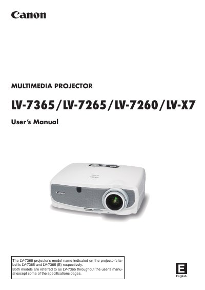 Canon LV-7365/LV-7265/LV-7260/LV-X7 Multimedia Projector User's Manual - cover page
