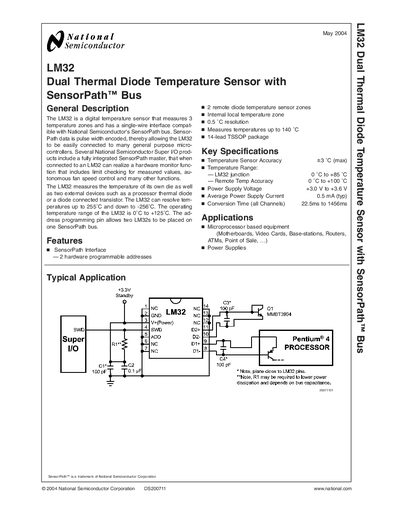 National Semiconductor LM32 Dual Thermal Diode Temperature Sensor Manual