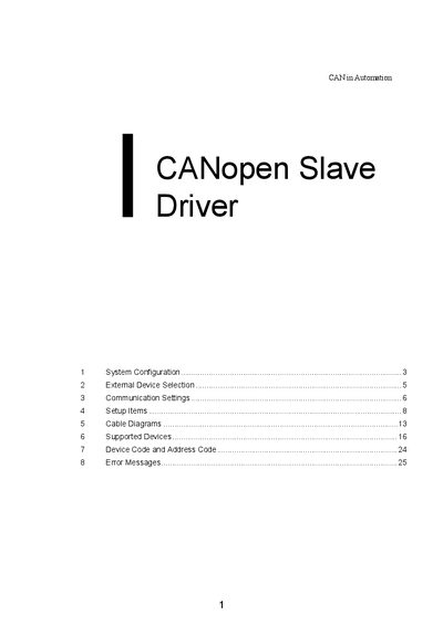 Pro-face GP-Pro EX CANopen Slave Driver Connection Manual - cover page