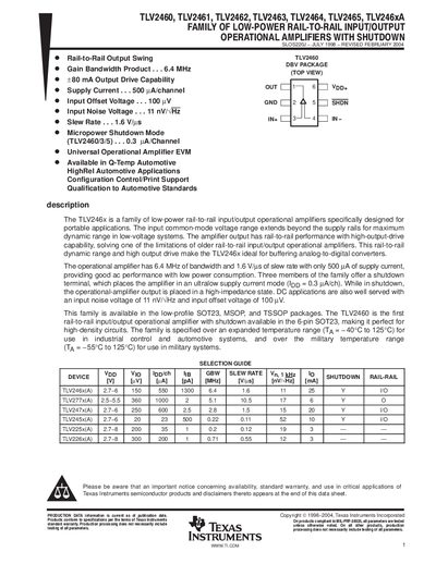 TEXAS INSTRUMENTS TLV2460 Data Sheet  - cover page
