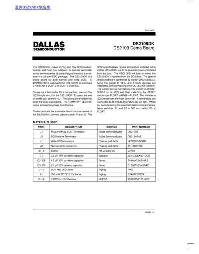 Dallas Semiconductor DS2109DK Demo Board Product Description - cover page