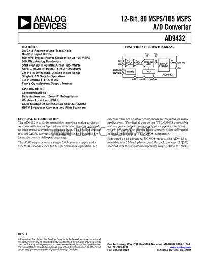 Analog Devices AD9432 Datasheet - cover page