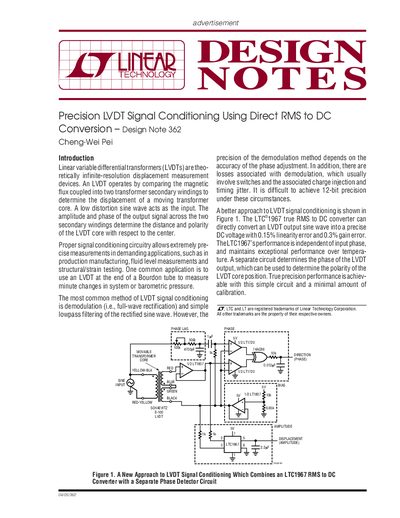 Linear Technology DN362F LVDT Signal Conditioning Design Note - cover page