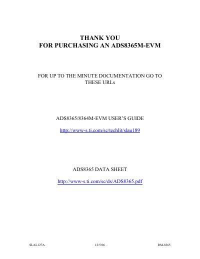 TEXAS INSTRUMENTS-ADS8365EVM-Readme-Page-Thank-You-Letter Data Converters