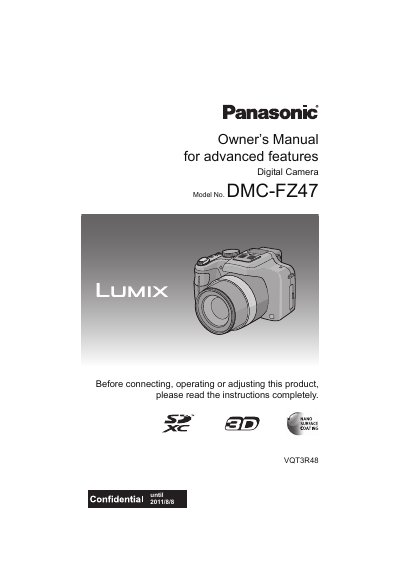 Panasonic DMC-FZ47 Advanced Features Digital Camera Owner's Manual - cover page